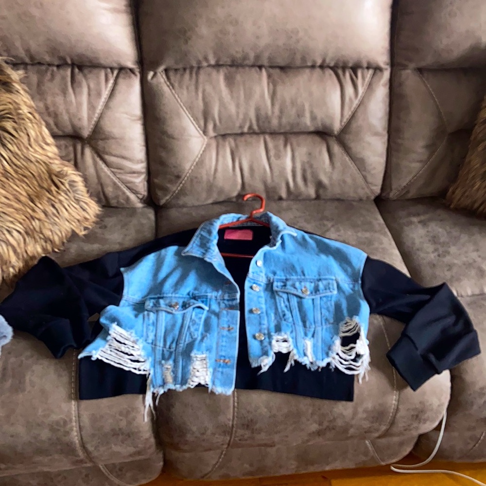 Half Jean half sweatshirt jacket